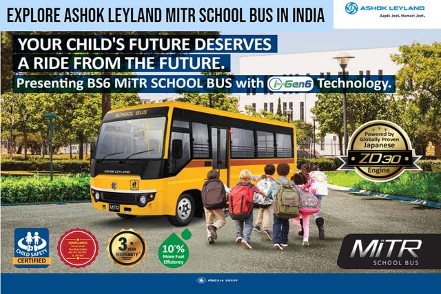 Check Out Ashok Leyland MiTR School Bus With ZD 30 DDTi CRDI Engine, Factory Fitted A/C (Optional) And 90 Litres Fuel Tank Capacity- Price And Comparison Included