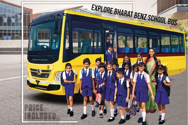 BharatBenz School Bus With Proven 4D34i Diesel Engine, 6-Speed Transmission, Fire-Retardant Plastic And Fabric Interior, Anti-Skid Silicon Vinyl Flooring- All You Need To Know